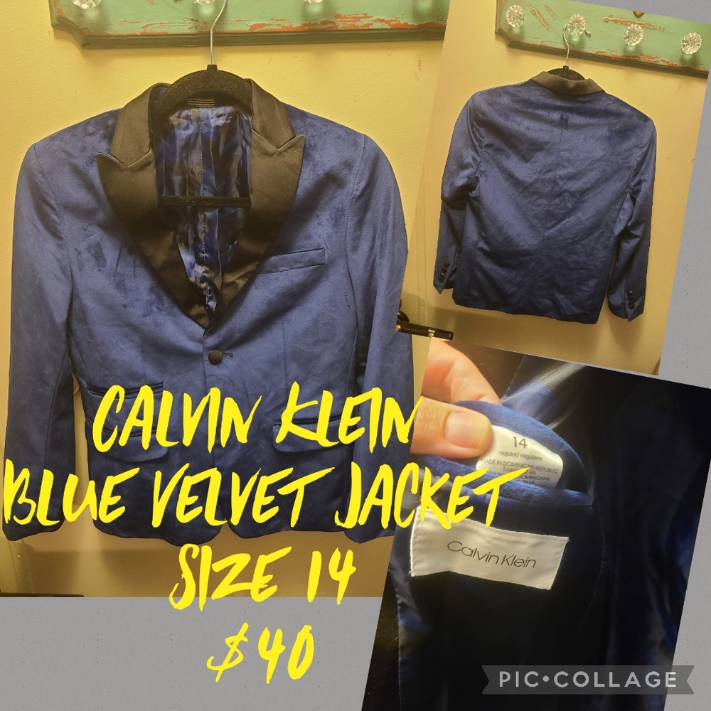 Size 14 Blue Velvet Calvin Klein suit jacket